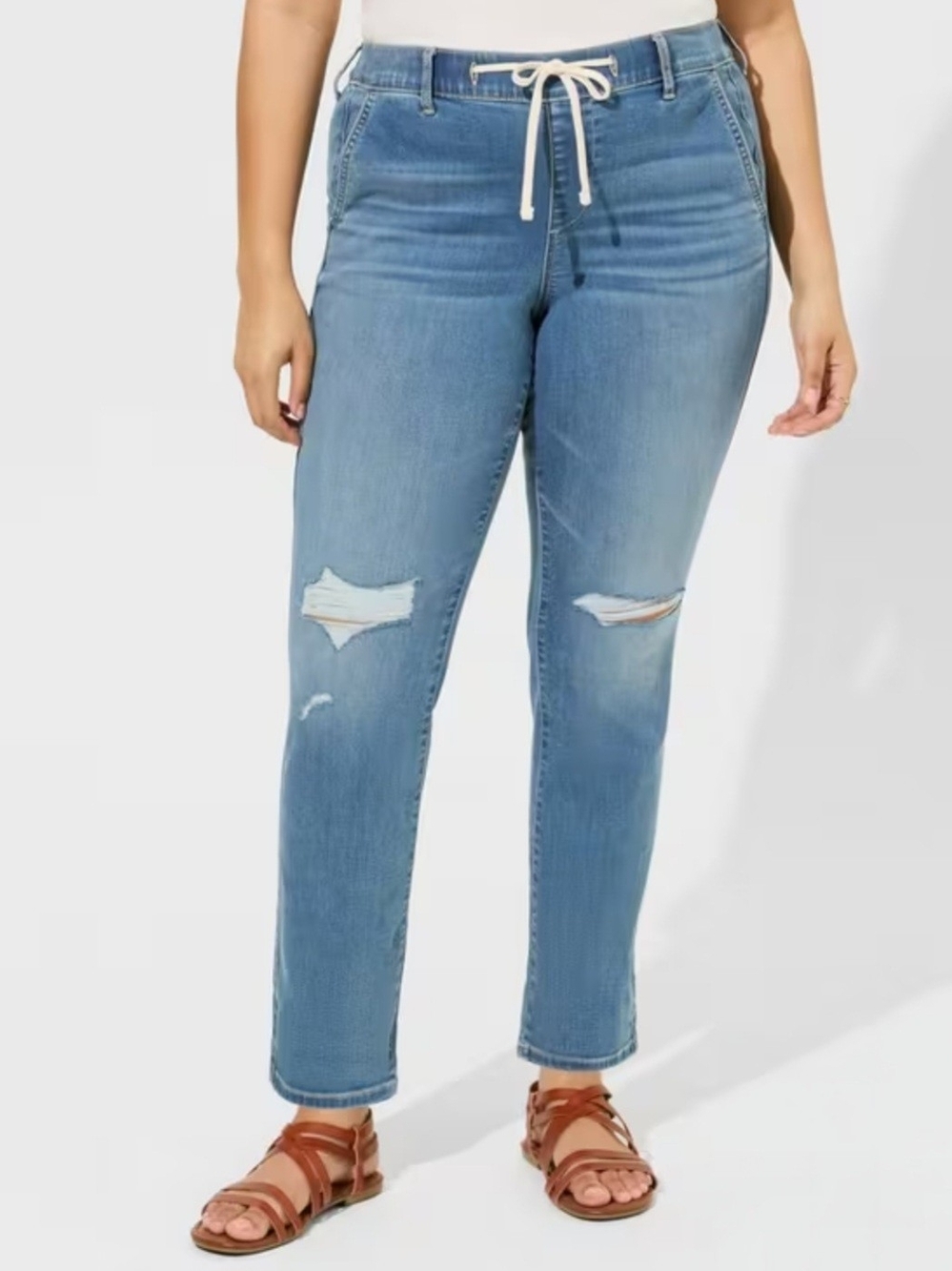 Torrid Mid-Rise Elastic Waist Boyfriend Distressed Women’s Jeans 1T, 16/18 Tall